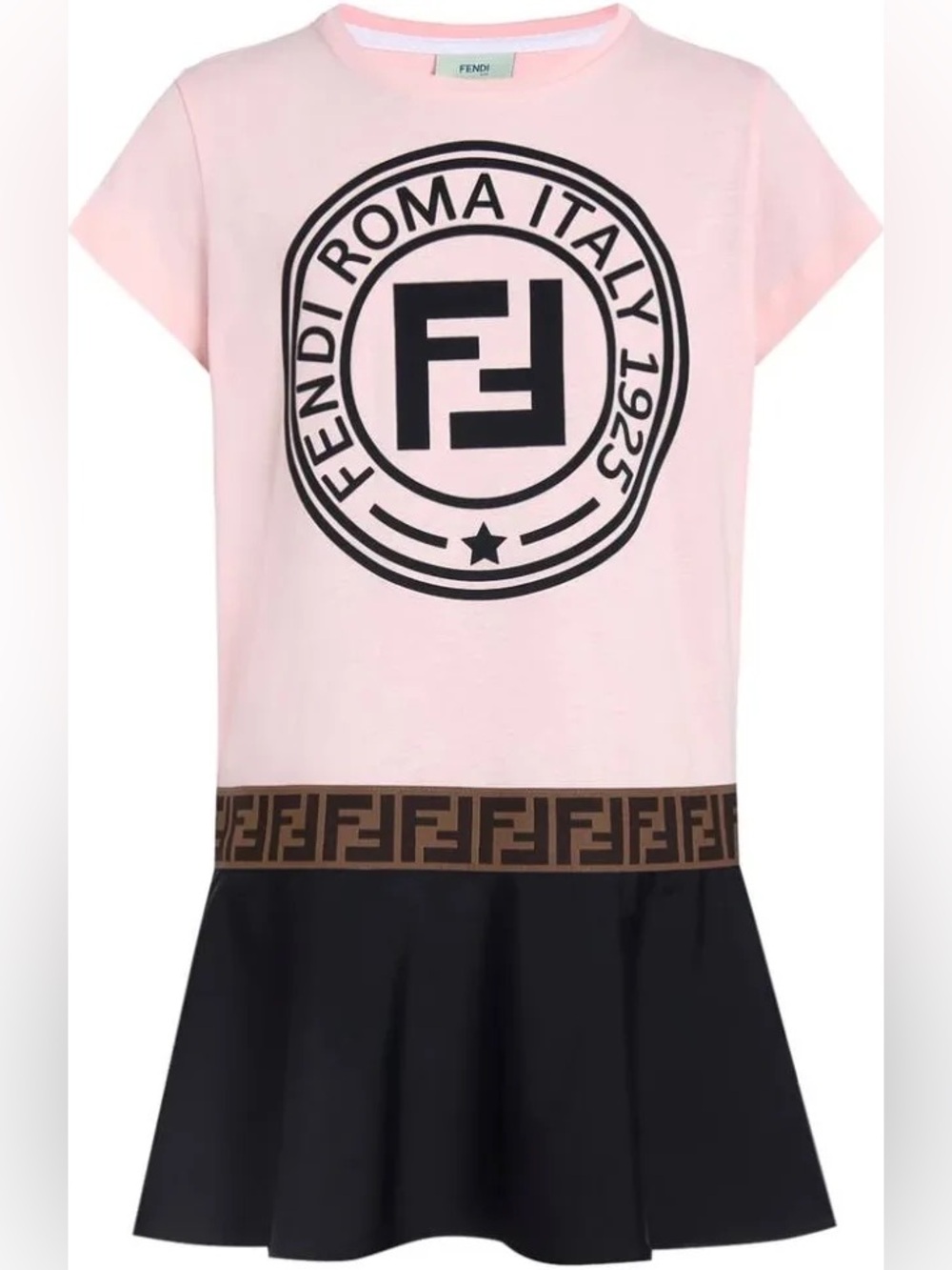 Fendi Pink and Black Logo Tee Dress with Brown FF Waistband